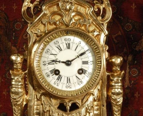 fig 4. ***** SOLD ***** Large Antique French Gilt Brass Clock Set - A. D. Mougin
